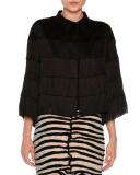 Tiered Fringe 3/4-Sleeve Blouse, Black