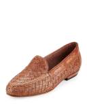 Nellie Perforated Woven Flat Loafer, Beige
