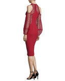 Cold-Shoulder Lace & Crepe Cocktail Dress