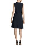 Fallon Sleeveless Lace-Yoke A-Line Dress, Blue