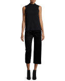 Wide-Leg Velvet Culottes, Black