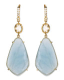 Oval Moonstone & Organic Aquamarine Earrings with Prong Diamonds 