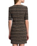 Half-Sleeve Textured Stripe Dress