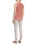 Double-Knit Cropped Side-Zip Pants, Light Beige