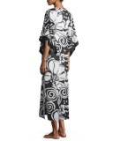 Tuvala Floral-Print Lounge Caftan, Black