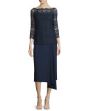Asymmetric Faux-Wrap Skirt, Midnight Blue
