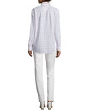 Brody Button-Front Check-Print Blouse, Day Lily/Multi