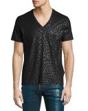 Tonal Leopard V-Neck T-Shirt, Black