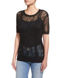 Cropped Short-Sleeve Sweater, Black