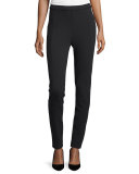 High-Waist Slim Seamed Ponte Pants, Black