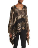 Embroidered Silk-Blend Cape, Brown