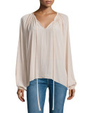 Paris V-Neck Peasant Blouse, Ivory