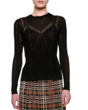 Long-Sleeve Embellished-Yoke Top, Black/Barolo