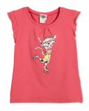 Flutter-Sleeve Choupette Skating Jersey Tee, Pink, Size 12-16