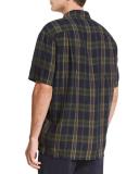 Plaid Short-Sleeve Cabana Shirt, Blue/Green