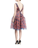 Beaded Tulle Sleeveless Fit-&-Flare Dress, Coral