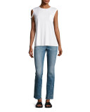 Distressed Faded Straight-Leg Jeans, Light Blue