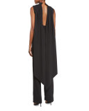 Leandra Stretch-Woven Jumpsuit w/Cape, Black