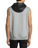Sleeveless Hoodie W/Leather Accents, Gray