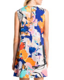 Floral-Solid Sleeveless Shift Dress, New Ivory