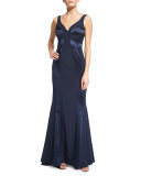 Sleeveless V-Neck Mermaid Gown, Navy