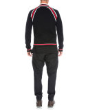 Striped Cotton Varsity Jacket, Black/Red