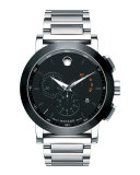 44mm Museum Sport Chronograph Watch, Silver/Black