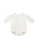 Long-Sleeve Knit Sweater w/ Buttoned Bloomers, White, Size 3-6 Months
