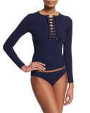 Solid Lace-Up Long-Sleeve Underwire Rashguard, Navy