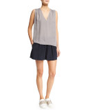 Shirred-Shoulder V-Neck Tank