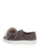 Marli Fox-Pompom Suede Sneaker, Smoke