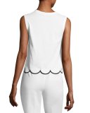 Sleeveless Scalloped Cotton Jersey Tee, White