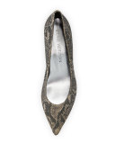 Poco Glitter Kitten-Heel Pump, Python Nocturnal