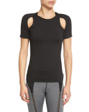 Slash Cutout-Shoulder Sport Top, Black