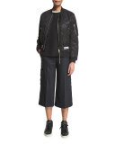 Vine Zip-Front Quilted Bomber Jacket, Black