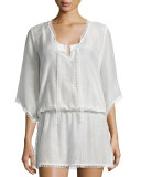 Santorini Silk-Cotton Caftan Coverup, White