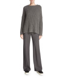 Deconstructed Wide-Leg Pants, Dark Gray