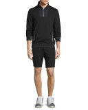 Mesh-Trim Half-Zip Pullover Sweater, Black