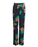 Floral Straight-Leg Pants, Black