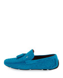 Woven & Perforated Suede Tassel Driver, Teal