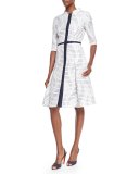 Button-Front Herrera Dress, Red/Navy/White
