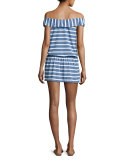 Cottage Off-the-Shoulder Striped Chambray Coverup Dress