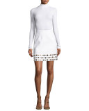 Ribbed Long-Sleeve Turtleneck Sweater, White