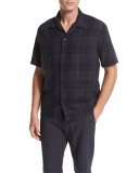 Plaid Short-Sleeve Cabana Shirt, Black