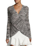 Cross-Front Cotton Pullover Sweater, Black/Ivory