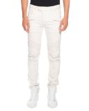 Skinny Stretch-Denim Biker Jeans, White