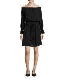 Josephine Off-the-Shoulder Silk Dress, Black