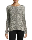 Zan Leopard Cashmere Sweater w/ Deep V Back, Multi