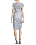 Short-Sleeve Lace Sheath Cocktail Dress 