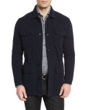 Wool/Cashmere-Blend Jersey Field Jacket, Navy